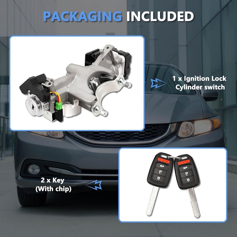 RAMATA 0635lT6PH01 06351-T6P-H01 Ignition Switch Lock Cylinder with Key (with Blank Chip) Compatible with 2014 2015 Honda Civic 1.8L, Replace # US1326 (Ignition Chip: 47,Frequency: 313.8Hz) - Image 5